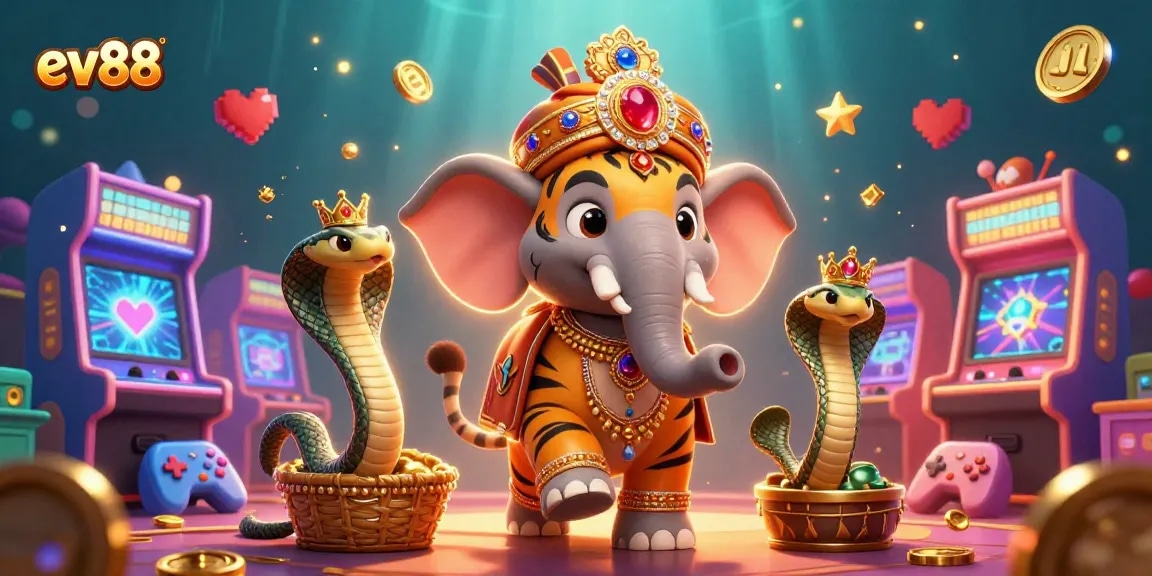 Experience thrilling gameplay at ev88 with a vibrant 3D casino scene featuring action-packed characters.