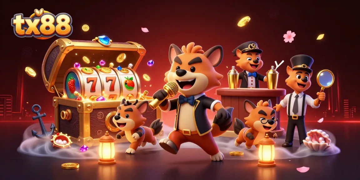 Experience the vibrant energy of tx88 showcasing a cartoon hyena comedy casino scene with rich details.
