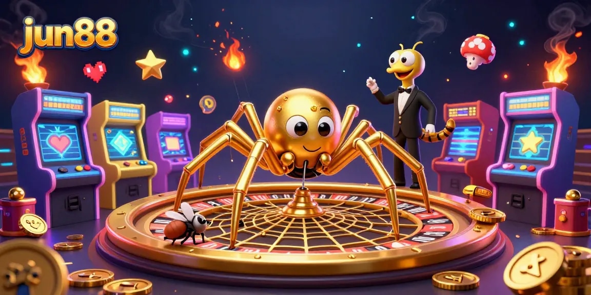 Experience thrilling bets at jun88 with a vibrant 3D casino scene filled with dynamic game elements.