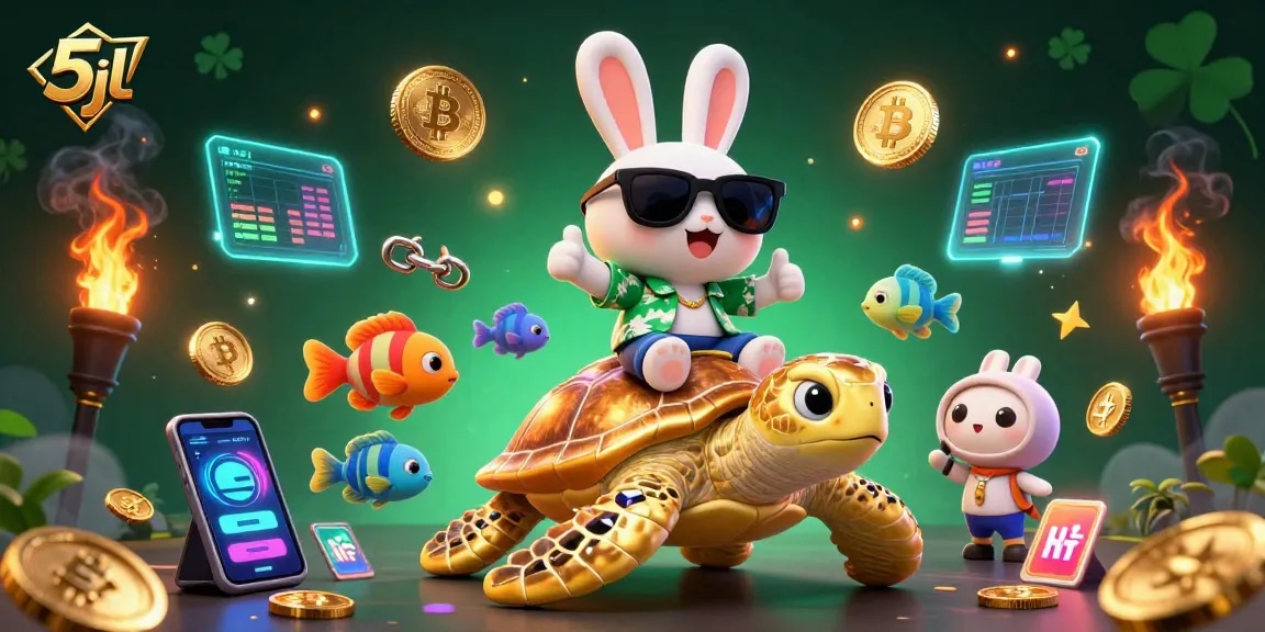 5jl brings luck in a colorful casino adventure with a lucky rabbit and golden turtle.