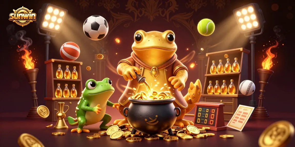 Experience thrilling wins with sunwin in this vibrant casino-themed illustration.