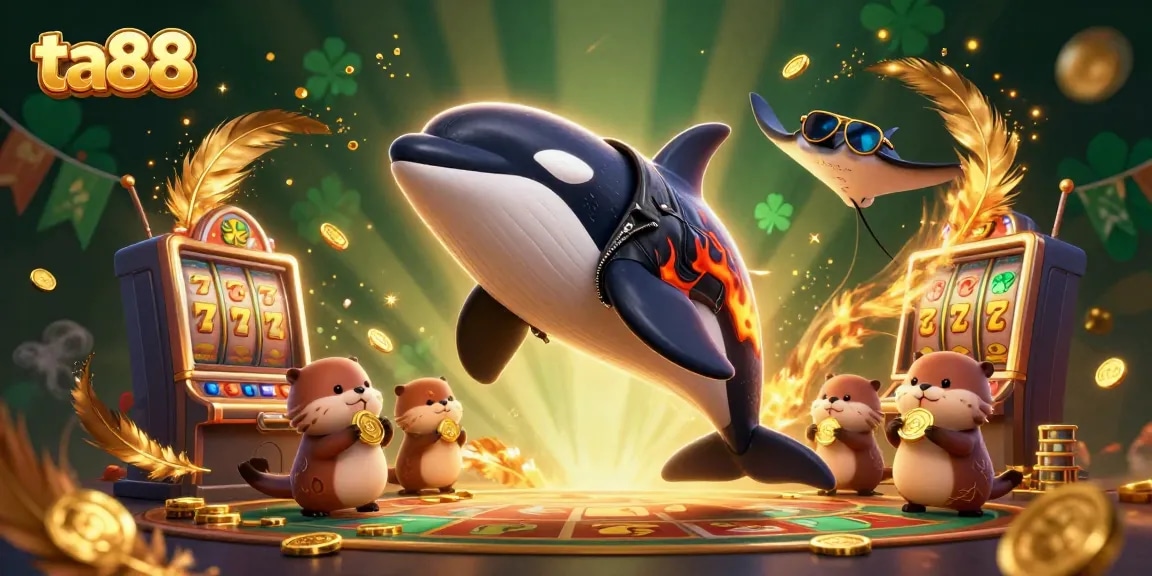 Experience big wins with ta88 in a vibrant and dynamic 3D casino scene filled with fun characters.