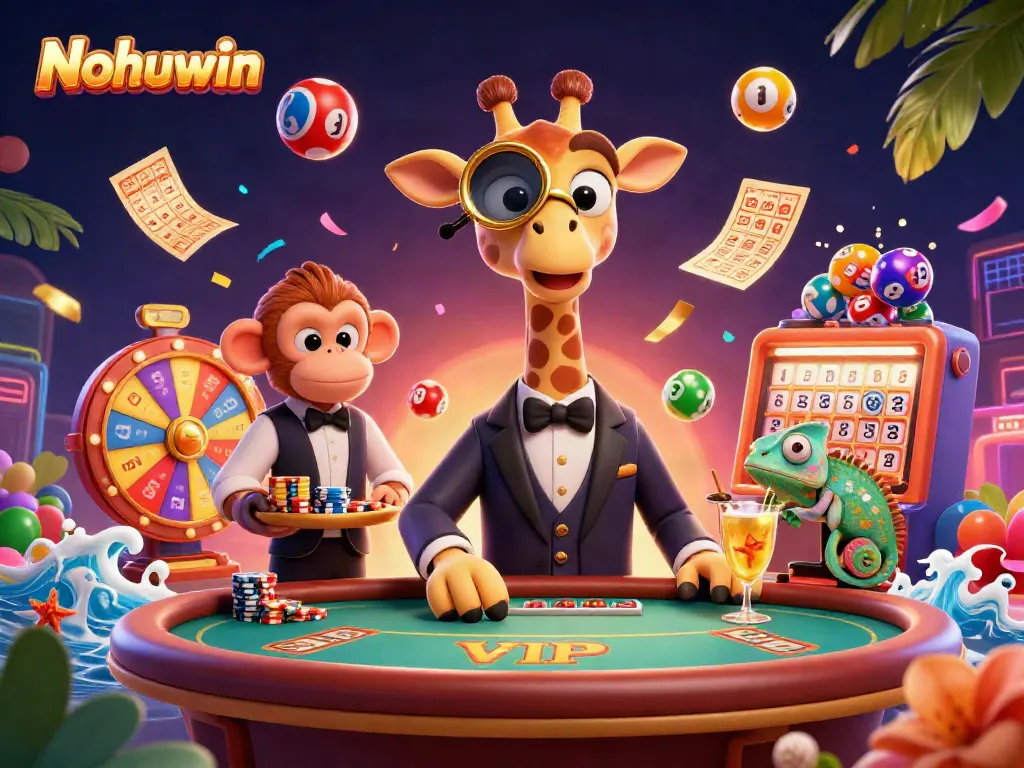 Engage in rich gaming experiences at Nohuwin, featuring colorful elements and lively characters.