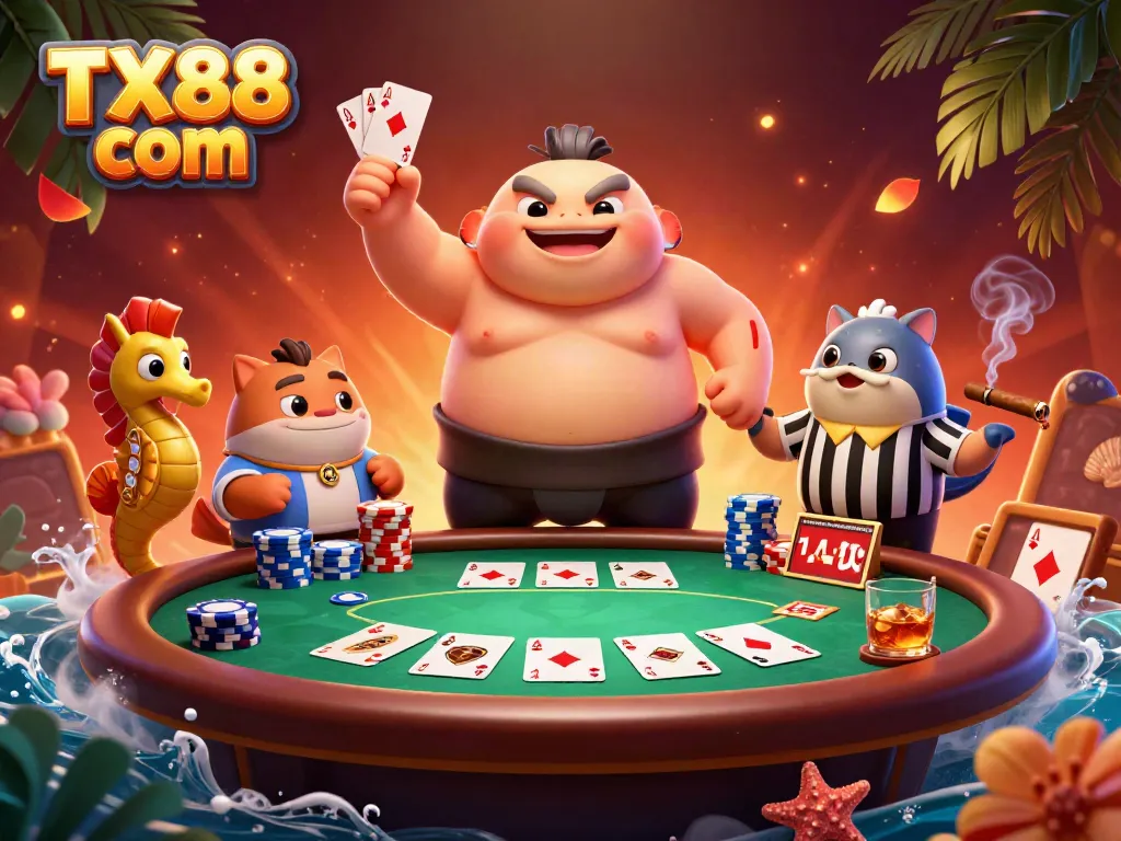 Join the excitement at TX88 com as the fugu blowfish faces challenges in a thrilling underwater poker match.