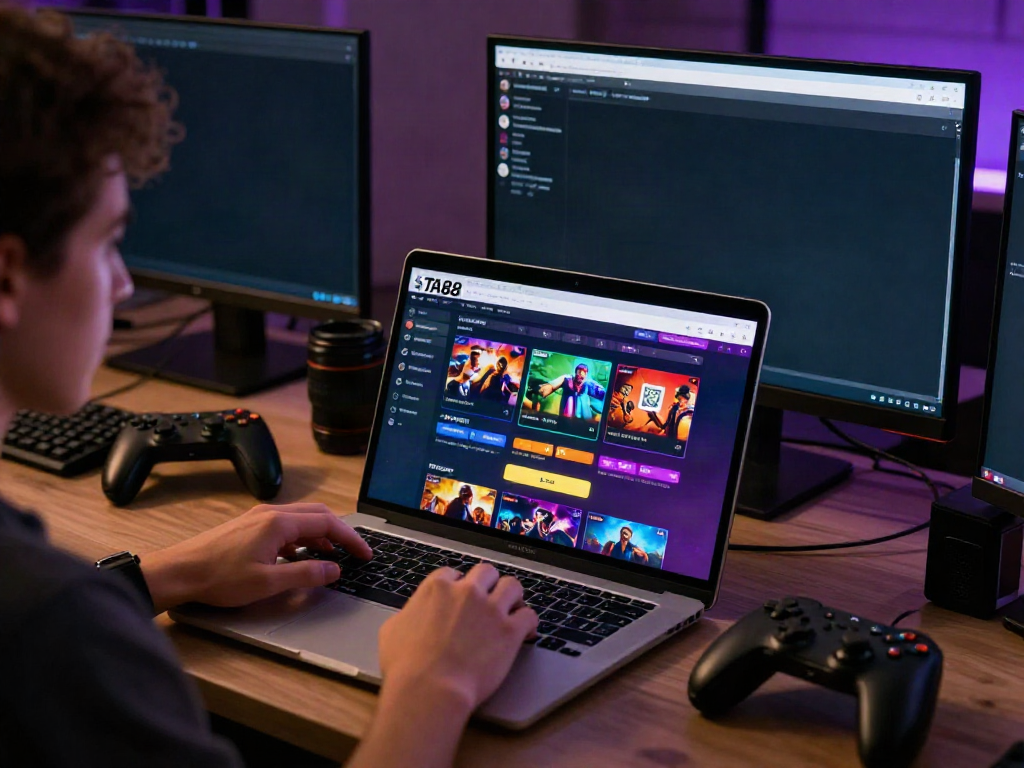 User engaging with TA88 platform on laptop while exploring betting options and live casino games.