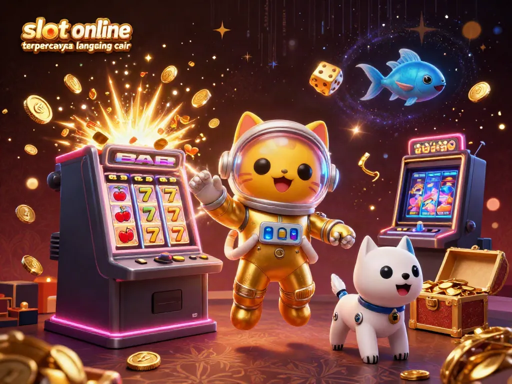 Slot online terpercaya langsung cair dengan mesin slot dan pesona luar angkasa dalam ilustrasi 3D yang menarik.