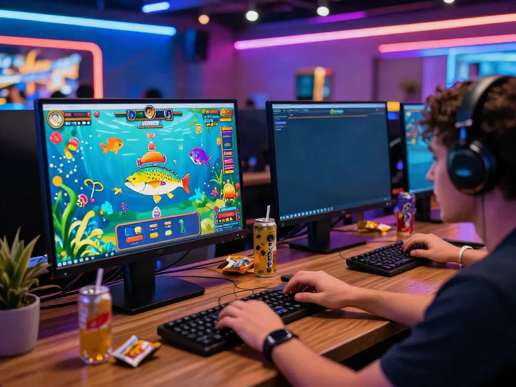 Engaged user playing du88 online fishing game in modern gaming setup