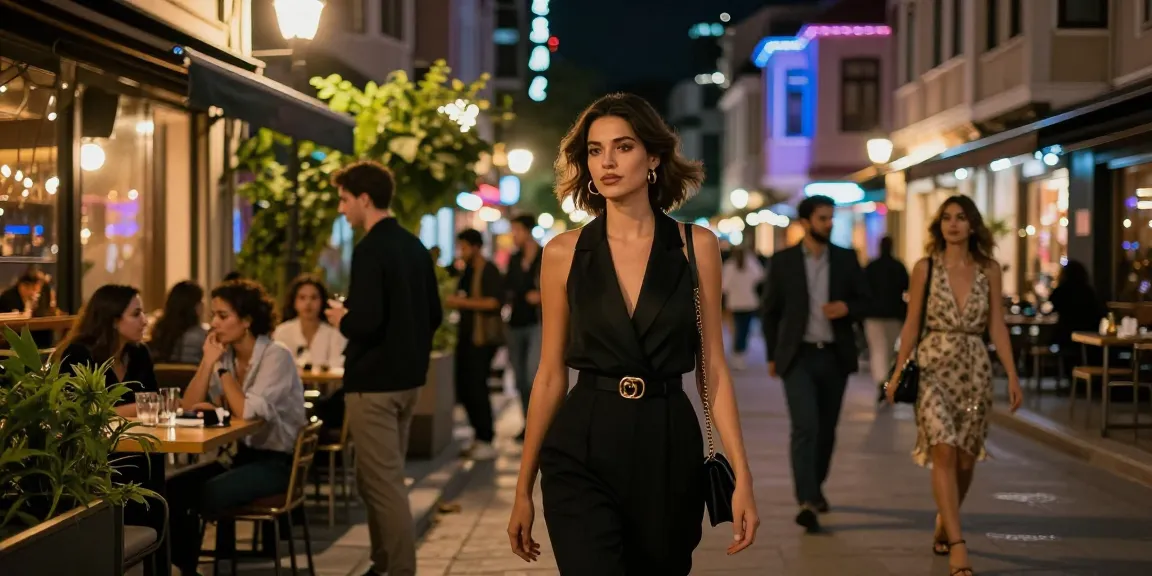 Beylikdüzü'nde stil sahibi bir kadının yürüyüş anı, escort beylıkduzu sosyal hayatını yansıtan canlı bir atmosfer.
