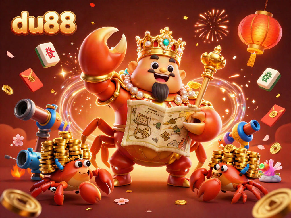 Experience the thrilling fish shooting game at du88, with vibrant underwater characters and gold-infused elements.