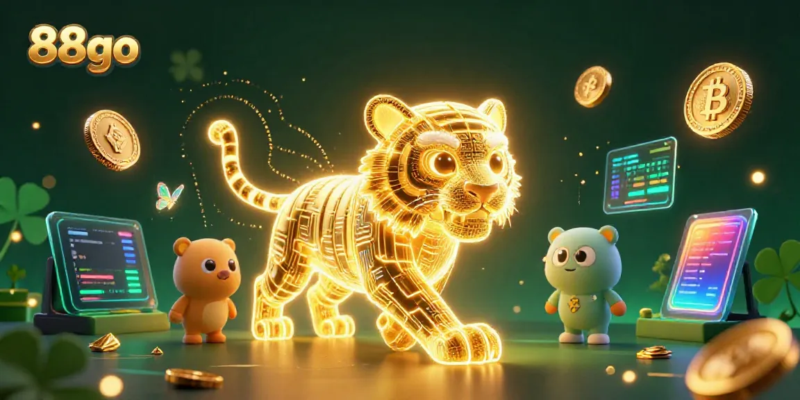Engage with 88go in an immersive digital casino featuring vibrant neon elements and a golden tiger.