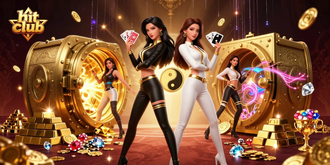 Play at hit club with beautiful Asian women holding cards and casino treasures surrounding them.