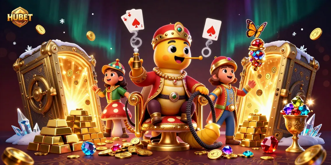Join HUBET's vibrant online gaming adventure with colorful jackpot symbols and treasures.