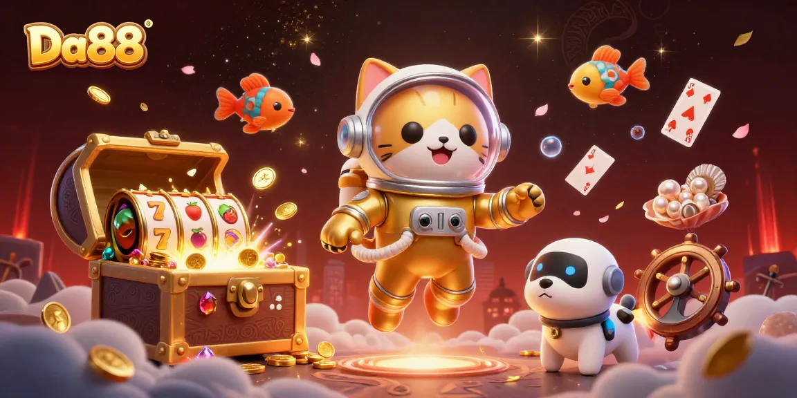 Experience thrilling wins at Da88 with a captivating 3D casino scene filled with treasure.