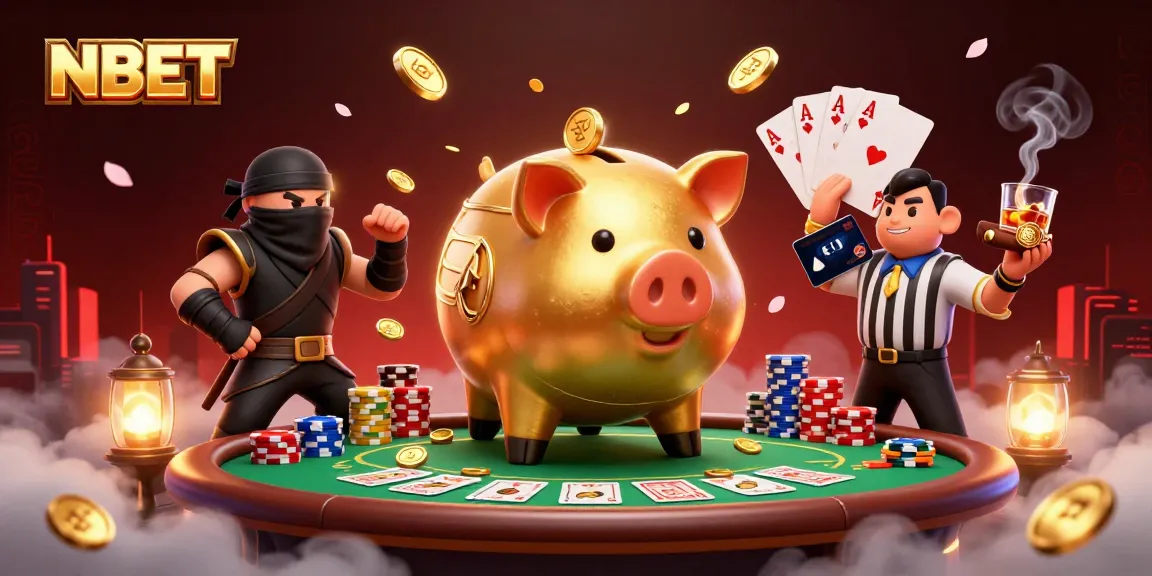 Engage with NBET's thrilling casino atmosphere, featuring animated characters and vibrant gambling elements.