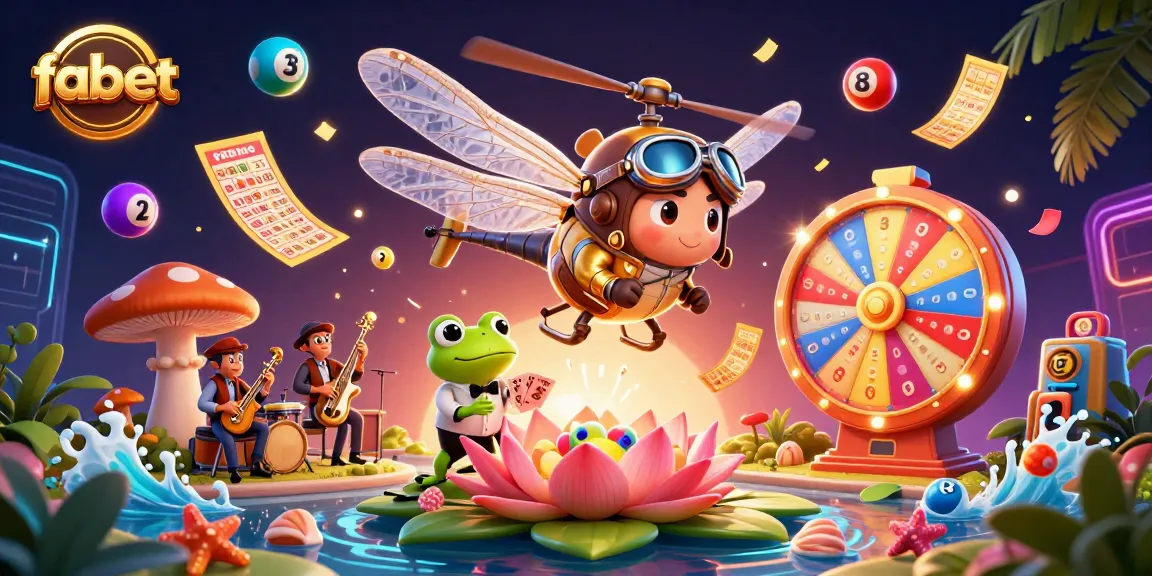 Experience the excitement of fabet with a vibrant scene depicting a lily pad casino and lively characters.