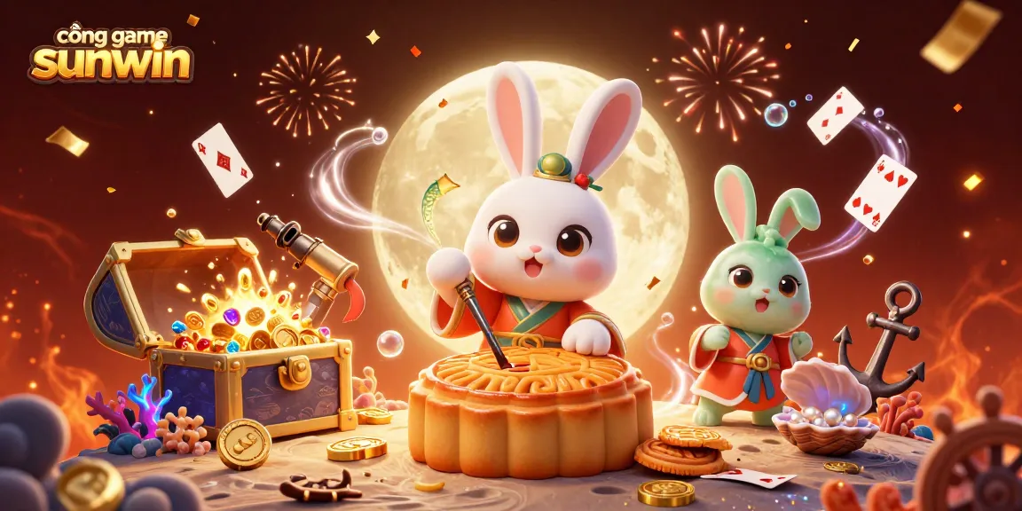Engage in the rich world of cổng game sunwin with an ultra-detailed 3D illustration of folklore characters amidst gaming treasures.